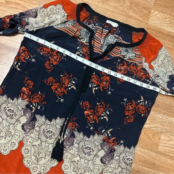 Anthropologie Meadow Rue Blue Orange Silk Blossom Blouse Women's Size Medium - Picture 8 of 10